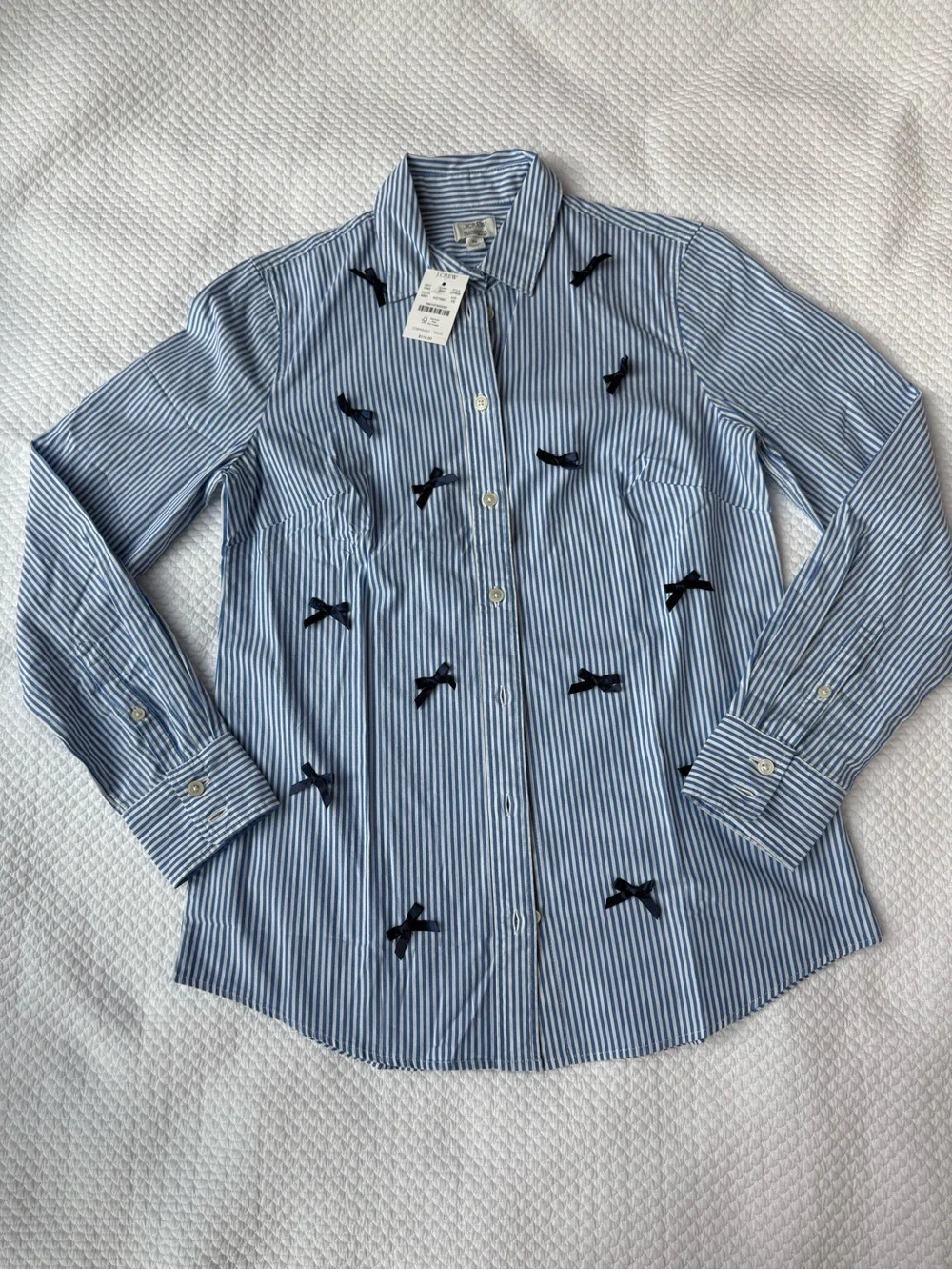 NWT J. Crew Blue and White Striped bow button-up shirt, Size XS